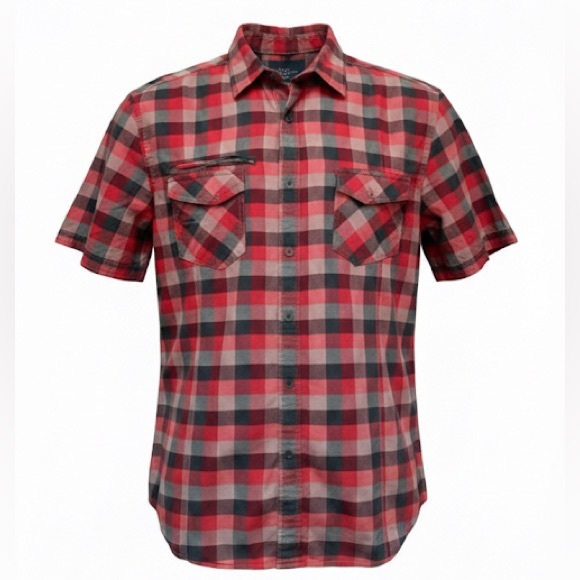 Guess Men's Red Plaid Short Sleeve Button Down Shirt Size XXLarge - Picture 1 of 11